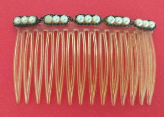 Vintage - Art Deco - Hair Comb W/15 Pearls Framed By Gold - Tone Delicate Chain