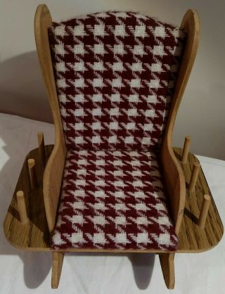 VINTAGE PINCUSHION 9Hx8Wx8D WOODEN DOLL SIZE ROCKING CHAIR SPOOL SEWING CADDY 2