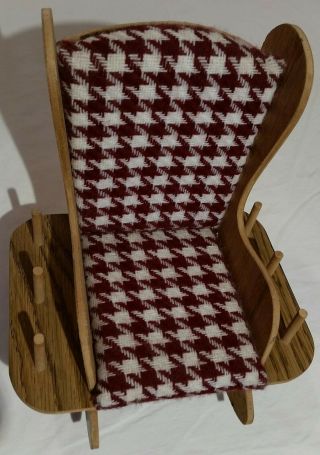VINTAGE PINCUSHION 9Hx8Wx8D WOODEN DOLL SIZE ROCKING CHAIR SPOOL SEWING CADDY 3