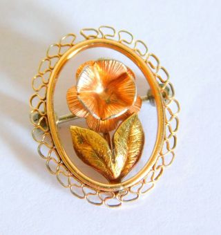 Small Vintage Krementz Gold Filled Oval Flower Pin Brooch