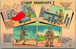 Vintage 1940s Wwii Military Comic Postcard Camp Snapshots Tichnor Linen Mh3