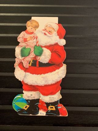 Vintage Greeting Card Christmas Grandson Red Felt Boy Candy Cane Santa Claus