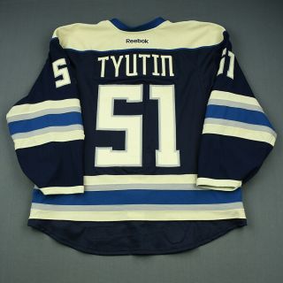 2014 - 15 Fedor Tyutin Columbus Blue Jackets Game Worn Hockey Jersey MeiGray NHL 2