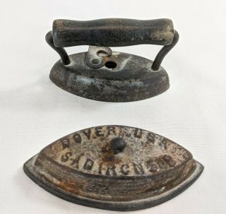 Vintage Miniature Dover Usa Sad Iron 602 Wooden Handle Clasp