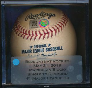 Cavan Biggio Game Baseball 4th Career Hit Single 5/31/2019 Blue Jays