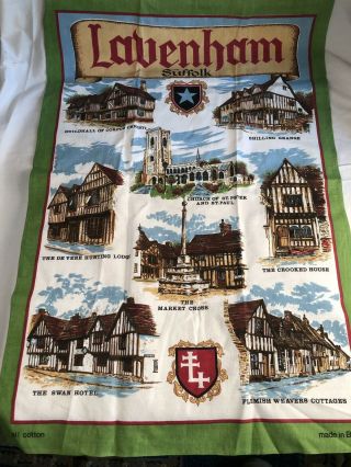 Lavenham Suffolk England Uk Souvenir Linen Tea Towel 19 " X 29.  5 " Vintage