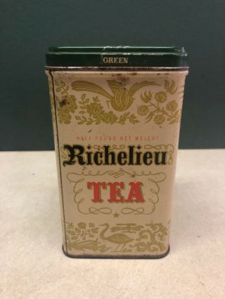 Vintage Richelieu Green Tea Container Tin 6” Half Full