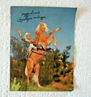 Vtg Roy Rogers & Trigger Happy Trails Printed Signature Photo Poster