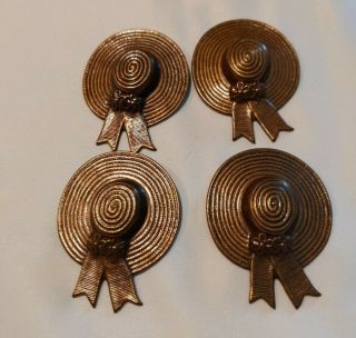 Set Of 4 Vintage Hat Brass Button Covers