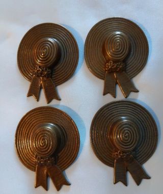 SET OF 4 VINTAGE HAT BRASS BUTTON COVERS 3