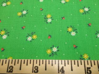 Vintage Wamsutta Cotton Fabric Green With Mini Yellow White Daisy Sew Quilt