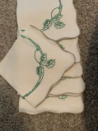 Vintage Linen Cloth Napkin Cross Stitch Leaf Nature Table Decor Kitchen Set 6