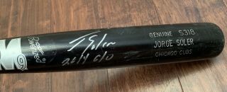 Jorge Soler GAME 2014 CRACKED BAT autograph SIGNED Cubs Royals 2