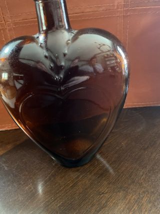 Vintage Paul Masson 8 " Amber Brown Glass Heart Shaped Liquor Bottle,  Decanter