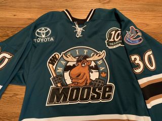 Sebastien Centomo Manitoba Moose Game Worn Jersey W/ 10 Year Patch And.