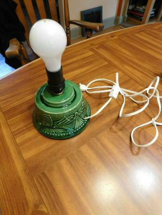 Antique Vtg Small Green Glass Boudoir Table Lamp No Shade And