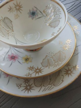 Vintage Winterling Bavaria 3 Pc Tea Cup Saucer Plate Set Pink Floral Gold