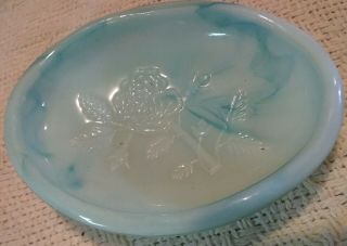 Vintage Avon Victorian Soap Dish Blue/green Marble Like Embossed Rose 5 "