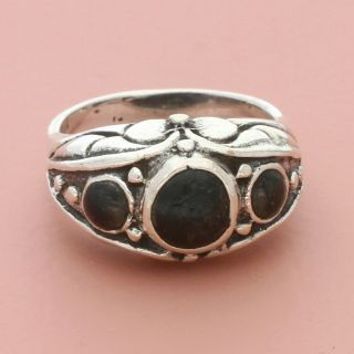 Blushed Sterling Silver Mens Vintage Carved Black Onyx Ring Size 10 (11.  2g)