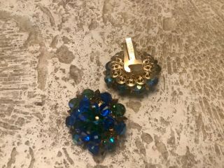 Vintage Hobe Blue And Green Signed Glass Clip On Earrings