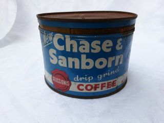 Vintage Chase And Sanborn Coffee Blue 1 Lb Tin Can With Lid