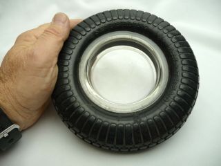 Vintage Seiberling All - Tread Tire Ashtray With Glass Insert - 1950 