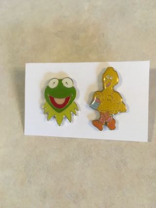 Vintage Sesame Street Kermit The Frog And Big Bird Enamel Pins Set Of 2