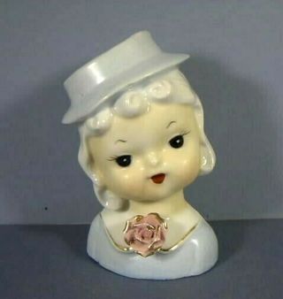 4.  5 " High,  Here We Have A Cute Little Unmarked Vintage Head Vase,