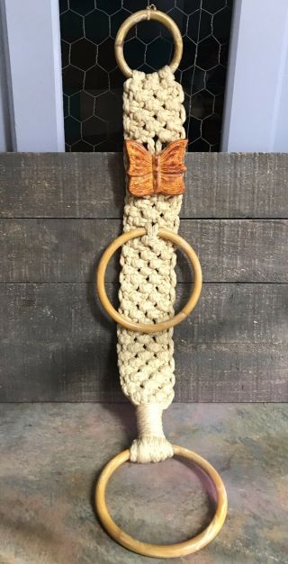 Vintage Macrame Wall Hanging W/butterfly
