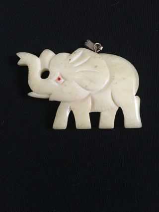 Vintage Lucky Elephant Bovine Bone Carved Pendant Talisman