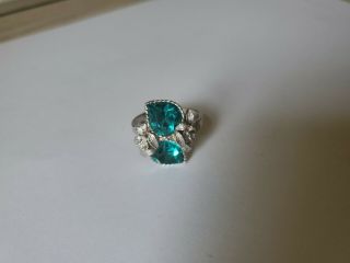 Vintage Sarah Coventry Blue/green Double Heart Ring Size 8