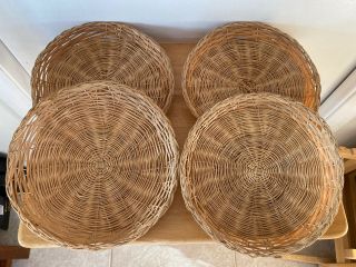 4 Vintage Wicker Paper Plate Holders Bamboo Rattan
