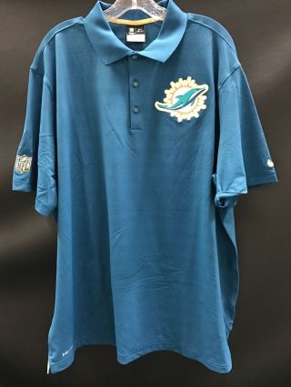 Miami Dolphins Team Issued Navy Dri - Fit Nike Coaches Sideline Polo Sz - Xx - Large