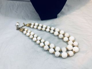 Vtg.  Monet White Carved Lucite Gold Tone 2 - Strand Beaded Necklace