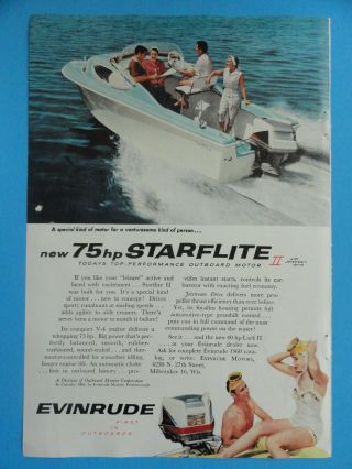 Evinrude Starflite Ii Outboard Boat Motor Vintage Paper Print Ad 1959