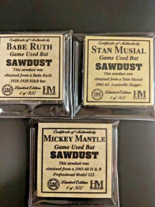 Mickey Mantle,  Babe Ruth,  Stan Musial Game Bat Sawdust (1 Of 500)