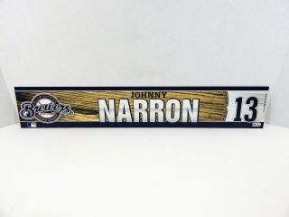 2013 Milwaukee Brewers Johnny Narron 13 Game Issued Navy Locker Plate Brew312