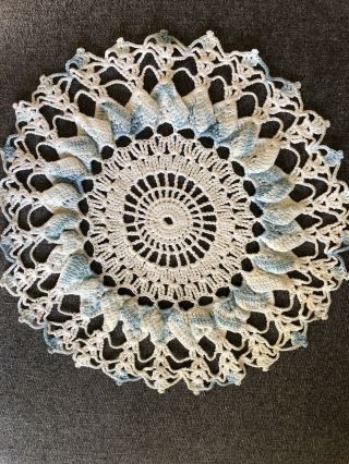 Vintage Handmade Crochet Doily Blue And White Approximately 11”