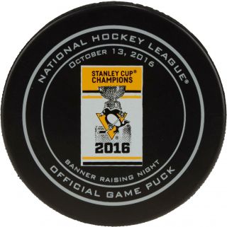 Pittsburgh Penguins 2016 Stanley Cup Championship Banner Raising Official Puck
