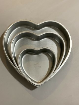 Set Of 3 Vintage 1971 Wilton Heart Shaped Cake Pans 502 - 3053