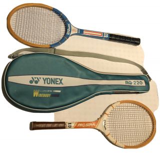 2 Vintage Wilson Wooden Tennis Racquets.  Billie Jean King America/prostar & Case