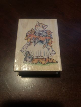 Vtg 90s Rubber Stamp Handful Of Kittens All Night Media Crazy Cat Lady Kitsch