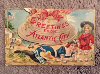 Vintage 1911 Postcard Of Greetings From Atlantic City,  Nj With Booklet Of Places
