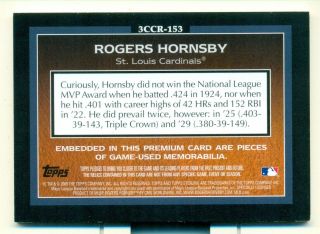 2009 Topps Steling Rogers Hornsby Career Chronicles Triple G/U Bat Card SP 04/10 2