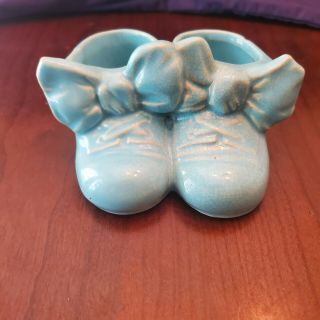 Vintage Mccoy Pottery Blue Baby Shoes Planter Made In Usa