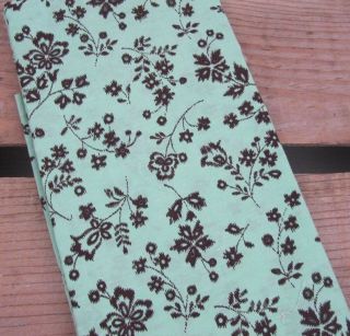 Vintage Fabric Yardage - Sage Green Brown Flowers - Cutout - 36 " W.  X 2 Yards