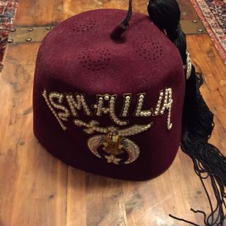 Vintage Shriners Masonic Shrine Club Fez Hat Bejeweled