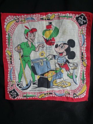 Vintage Walt Disney Production Peter Pan & Mickey Hangkerchief 8.  5 " X 8.  5 "
