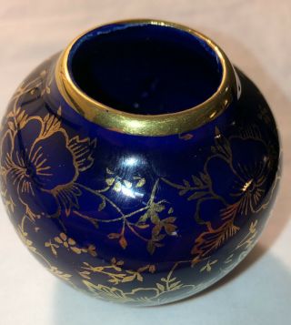 Vintage Cobalt Blue With Gold Trim Miniature Vase Bavaria Germany 2.  5” Tall