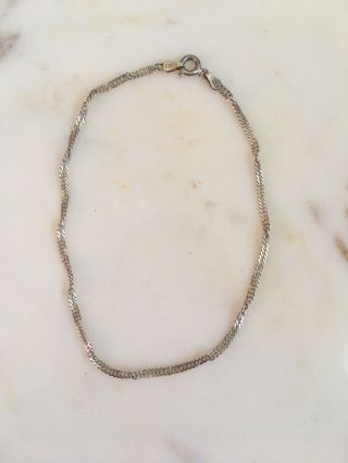 Vintage Sterling Silver.  925 Cuban Flat Link Twist Chain Ankle Bracelet 9.  75”